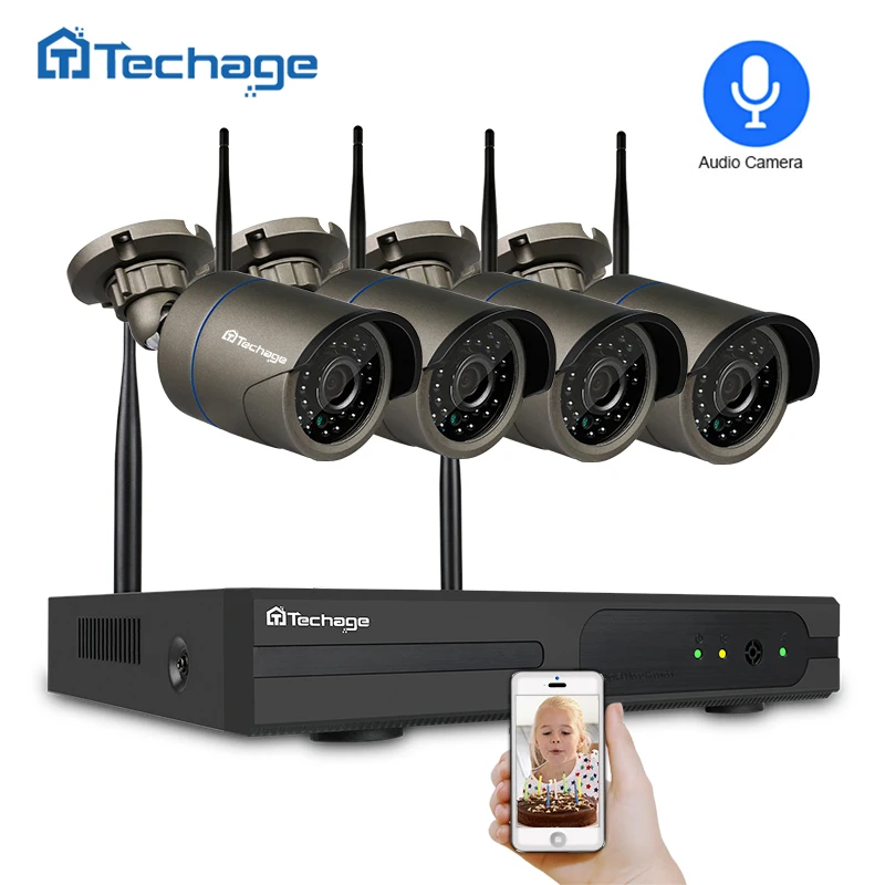 Techage 4CH 1080 P Беспроводной NVR CCTV Системы 2MP Аудио Звук Wi-Fi камера домашний уличный P2P