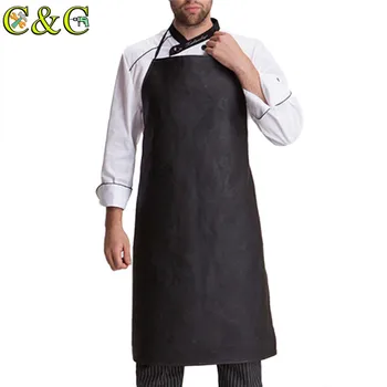 

Waterproof Anti-Oil Restaurant Cooking Chef Leather Apron With Cuff Oversleeve Kitchen Aprons