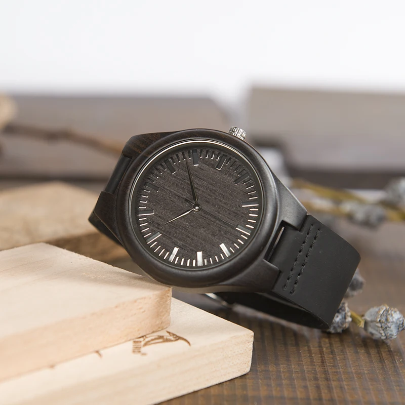 Ebony Wood Watches Man BOBO BIRD relojes hombre Quartz Wristwatches Male with Leather Strap as Gift Dropshipping