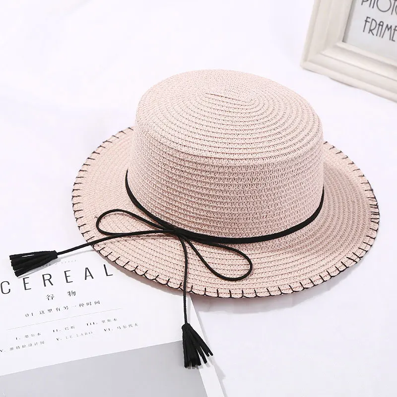 Женские шляпы Fedoras, Пляжные шапки для путешествий, летняя кепка, новые женские плоские топы с полями, солнце шляпа с бантиком шляпы с полями соломенные шляпы - Цвет: color 01