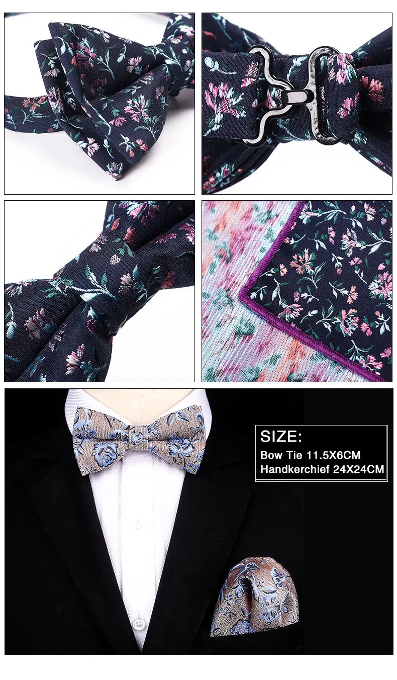 2019 Новый Для мужчин; полиэфир галстук-бабочка костюм с Карманный платок для костюма ретро Европа и кешью цветок лук галстук Бизнес личности