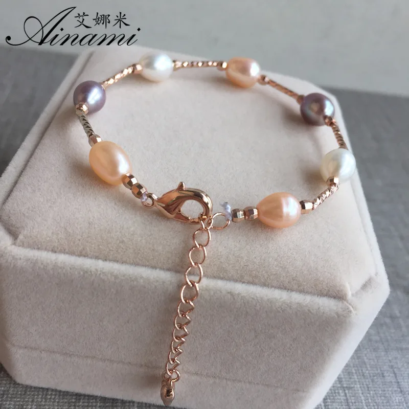 

[Ainami] Freshwater 100% Natural Pearl Bracelet mix-color Pearls Women Bracelet With Pearl Jewelry de perle Free shipping