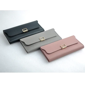 

AQCASE The new female wallet long thin leather wallet simplicitysideof Japan Harajuku buckle retro tide wallet women students