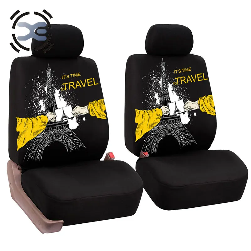 

2 Seats Front Eiffel Tower Printing Seat Cover Compatible Universal Fit Most Protector Automobiles Interior Accessories