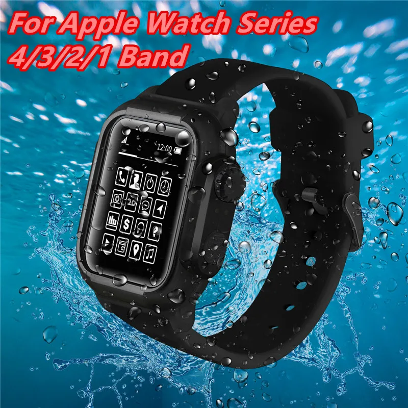 

Silicone Sport Watch Bands For Apple Watch 4/3/2/1 Waterproof Case Wrist Bands For Iwatch Series44/42mm Swimming Protective Case