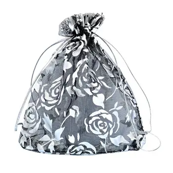 

Jewelry Bags Packaging 25PCs Black Rose Gift Bags Pouches Wedding Christmas Drawstring Pouch 10x11.6cm