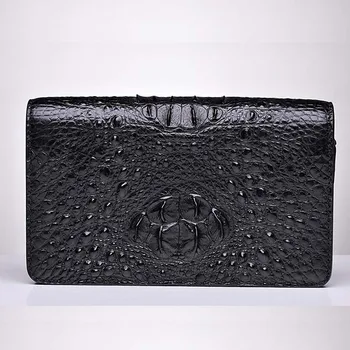 

2018 BEV men clutch bag alligator leather business real crocodile leather bag double zipper hand grab purse head black