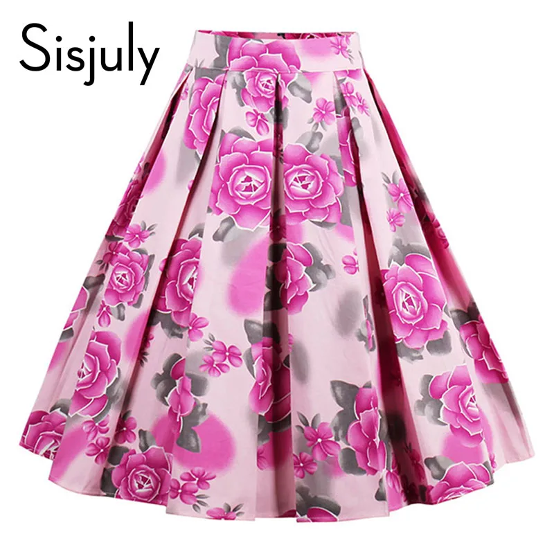

Sisjuly women casual skirt 1950s summer rose floral print retro elegant skirts female cute elegant style a-line casual skirts