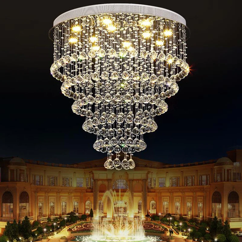 Modern Luster De Crystal Chandelier Large Cristal Lighting Fixtures Hotel Projects Staircase Lamps Restaurant Cottage Lights