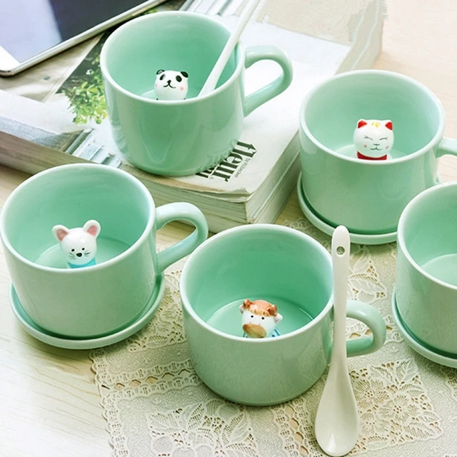 Small Ceramic Mugs Personality Coffee Cup Breakfast Milk Cups With Small Ceramic Mugs Personality Coffee Cup Breakfast Milk Cups With Lid Spoon Animals Cartoon Tea