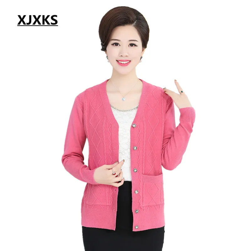 

XJXKS Knitted Cardigan Women Spring Autumn Long Sleeve V-Neck Sweater Cardigan Female Single Breasted Button coat 8504