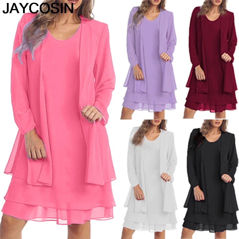 

JAYCOSIN 2019 New Summer Women Dress Plus Size Two Pieces Charming Solid Color Mother of The Bride Lace Dresses Vestido jy1