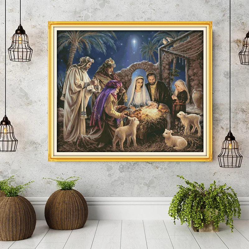 

The Birth of Baby Jesus Patterns, Aida Canvas Cross Stitch kits,Embroidery Needlework Set,Home Decoration Send Accessory Tools