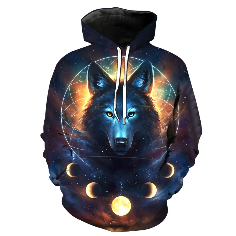  New Wolf head hoodie Men 3D Sweatshirts Blue rose Wolf head pullover Funny Animal print Hoodies Har