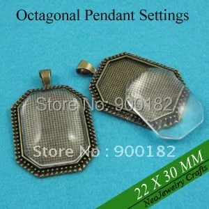 

22x30mm Antique Brass Rectangle Octagonal Blank Pendant Trays, Blank Tray Pendants, Cabochon Frame Settings