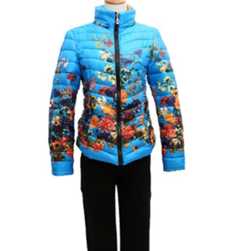 Chaquetas Mujer 2017 New Autumn Winter Jacket Slim Cotton Parkas Women Flower Coats Plus Size Zippers Outerwear Clothing AB029