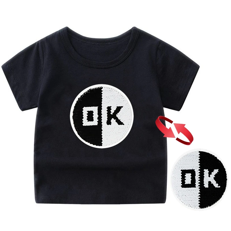 

Boys T Shirts Sequin Children's Clothing Tops Tees 100%Cotton Short Sleeved Kids Boys Girls T shirts Color Change Kids Tees