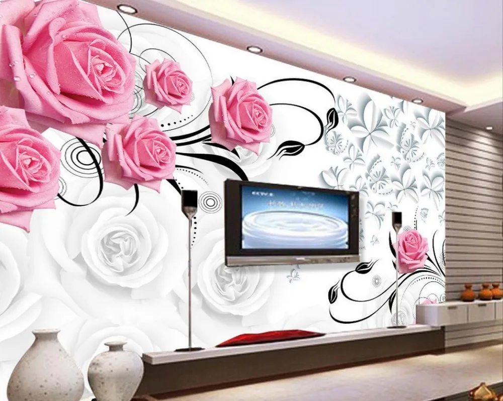 Розовые розы 3d обои цветок для гостиной современные фрески|wallpapers for living room|3d
