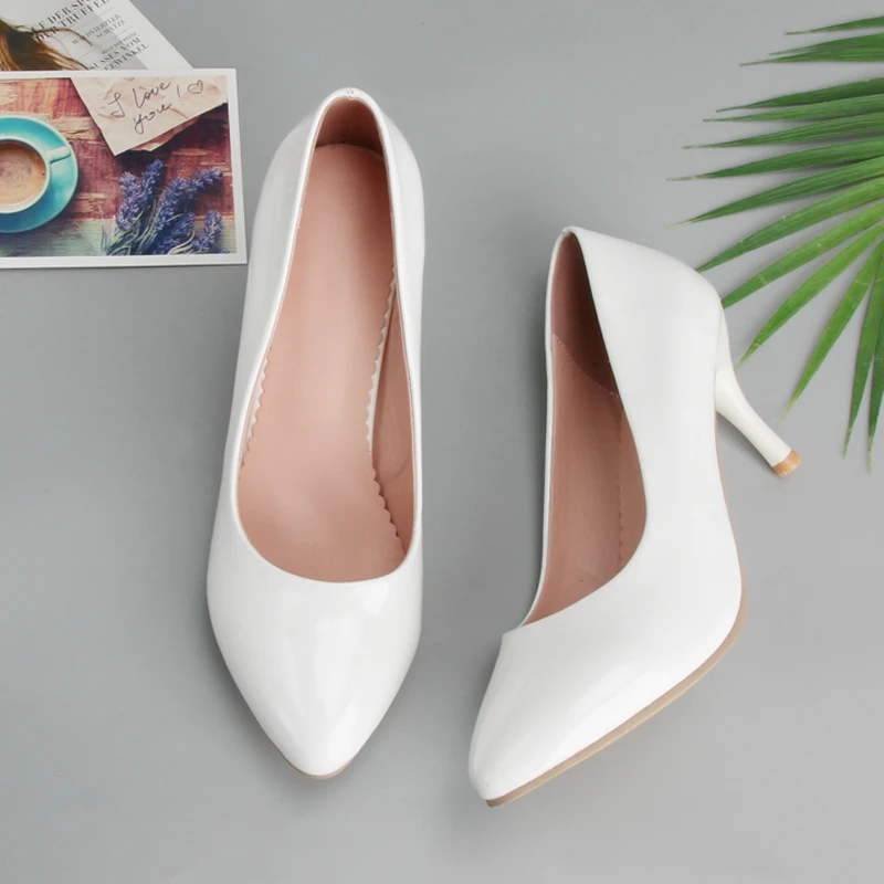 Women Astounding Patent Leather High Heels Display White