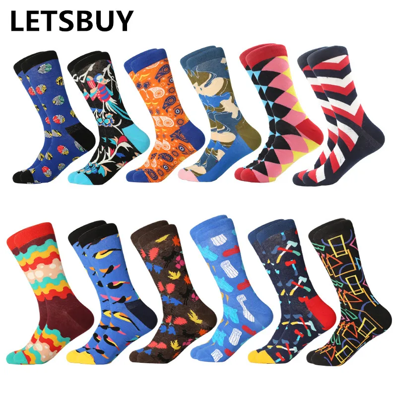 

LETSBUY 12 pairs MEN wholesale funny men's cotton colorful ostrich socks with a shark picture New Causal Wedding Dress Sock
