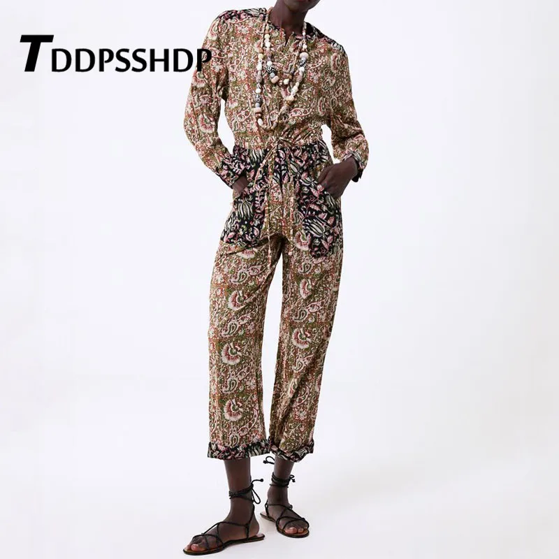 

Ethnic Spring Long Sleeve Women Jumpsuit 2019 Casual Pocket Decor Fashion Party Female Playsuit
