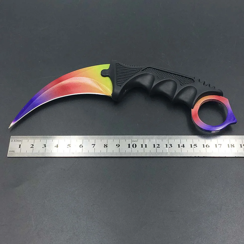 CS GO нож-Коготь Karambit, нож для шеи с ножной, Тигриный зуб, настоящий игровой нож, красный, синий, золотой цвета, Походный нож - Цвет: Rainbow fade