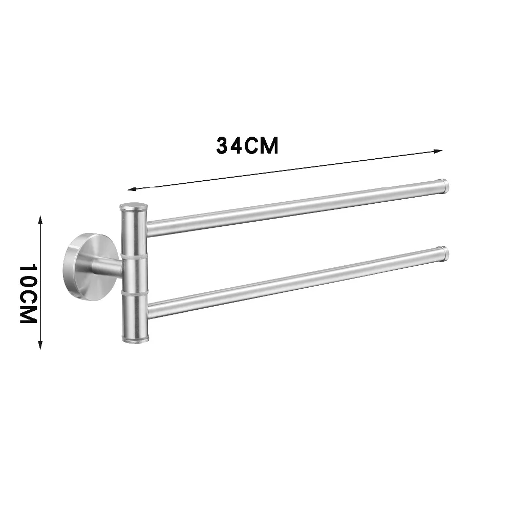 FACIIO-soporte de toalla de baño montado en la pared, barra de toalla doble de rotación de 180 grados, colgador de toalla de Metal de acero inoxidable plateado Simple