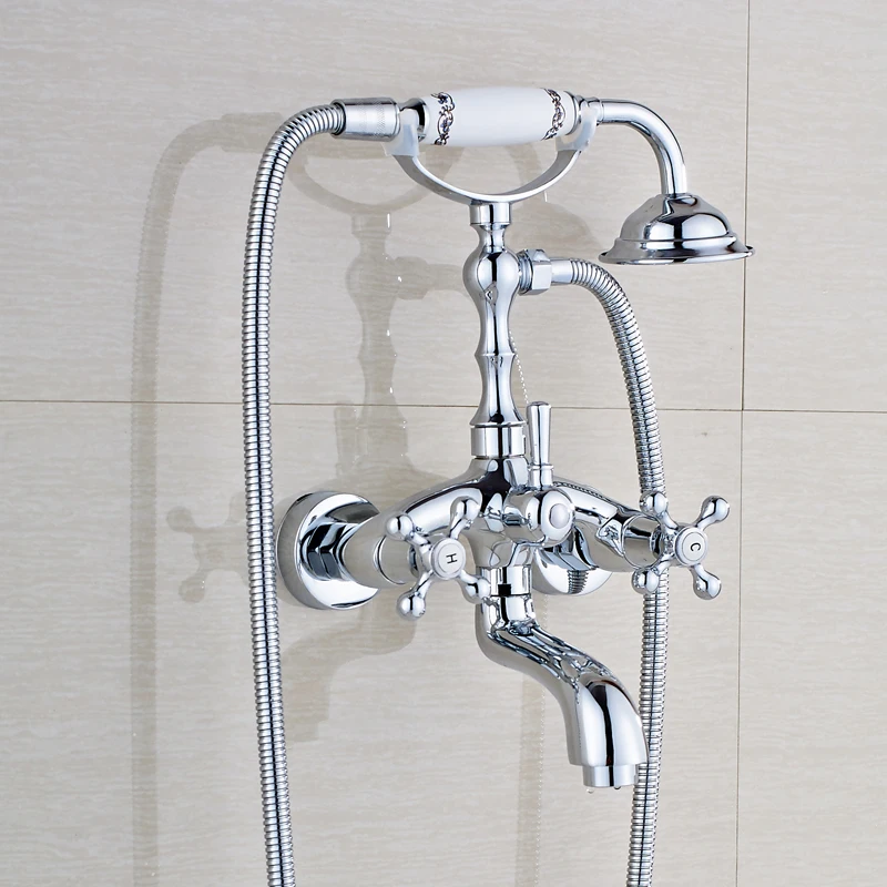 Chrome Polished Bathroom Tub Faucet Double Handles Mixer Tap with