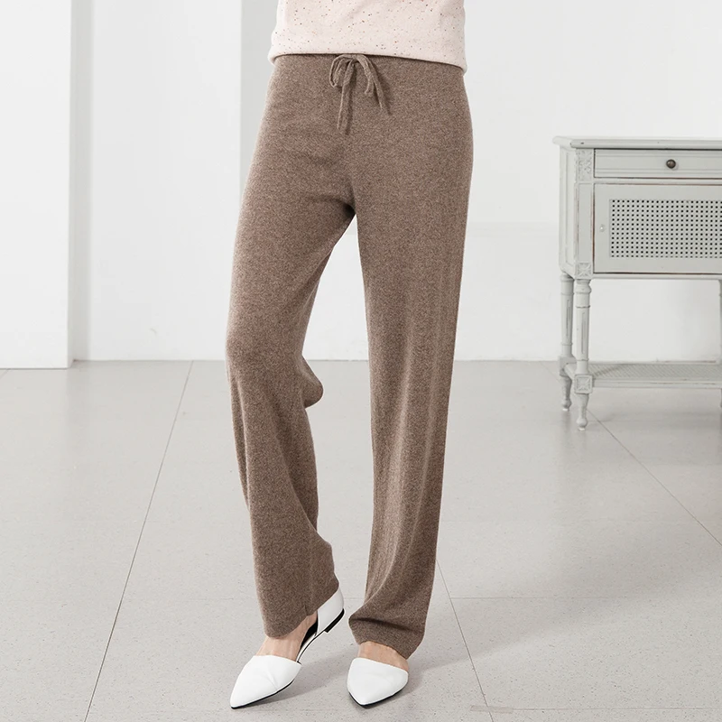 Новые осенние модные кашемировые брюки женские теплые свободные штаны одноцветные чистый кашемир зимние широкие брюки с эластичным поясом