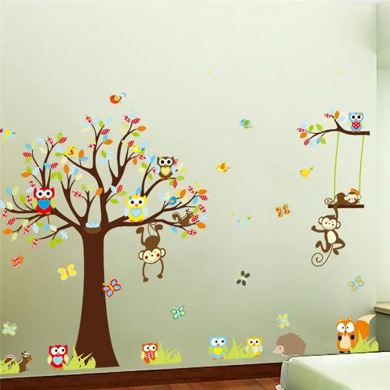 Lovely Squirrel On Long Tree Branch Wall Sticker 3D Art for Kid Room Home Decor