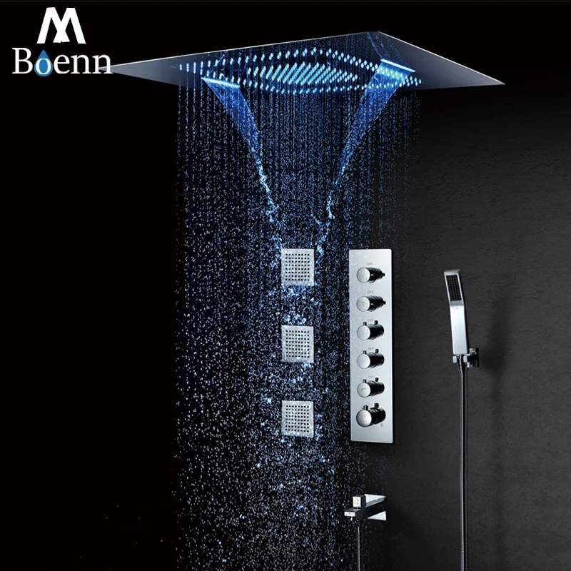 Rainfall LED Showerhead Large Waterfall Shower Heads Misty Thermostatic Bathroom Shower Faucet Ceiling 60*80cm Shower Spay Jets