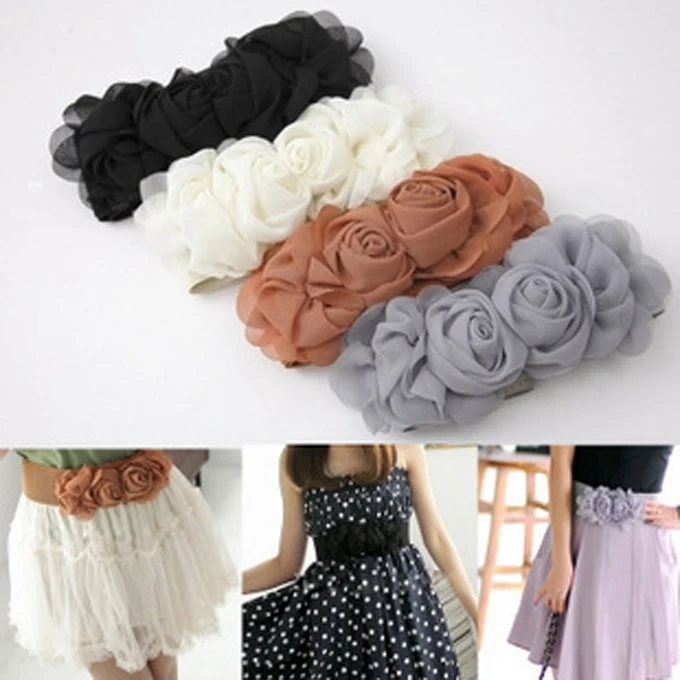 

Women's double flowers elastic waist belt female wide belt all-match decoration rose cummerbund