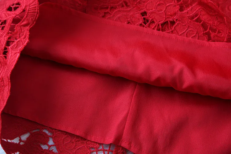 Высокое качество Европейский Подиум бренд осень мода Леди Женщины Красный Элегантный расклешенный рукав знаменитости Вышивка Мини платье S-XXL