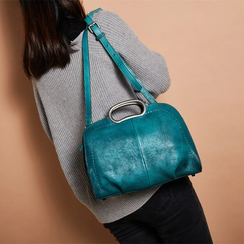 

Fashion Designer First Layer Cow Skin Women's Shell Handbag Metal Handle Lady Purse Genuine Leather Female Cross Shoulder Bag
