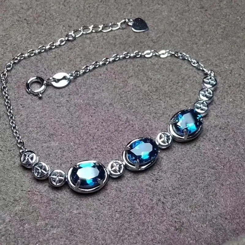 Fidelity natural 6*8mm London Blue topaz Bracelet s925 sterling silver