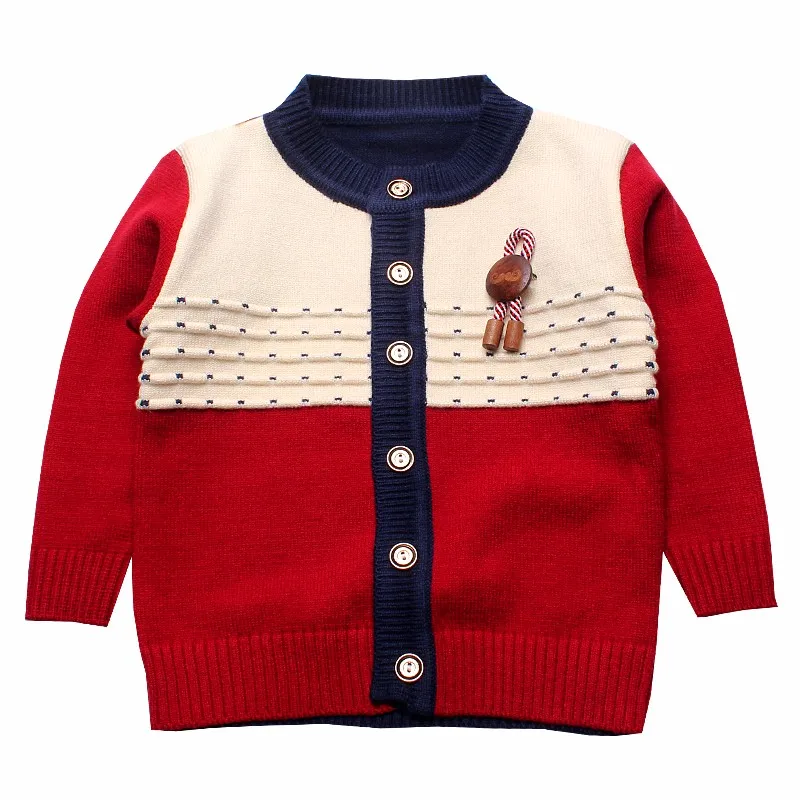 Boys Sweaters Print Cotton Top Knit Infant Outfit With Button Boy Corsage Outerwear Winter Warm Apparel Cardigan Knitted Clothes (3)
