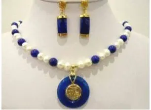 

beautiful blue jades pearl necklace earring sets Fashion AKOYA Free shipping