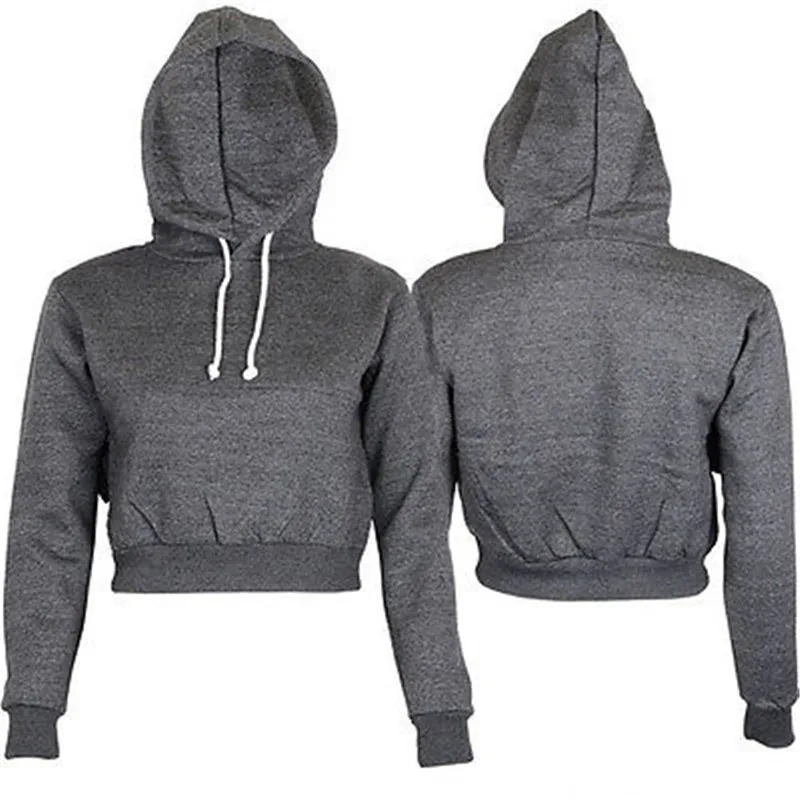 

Woman Autumn Hoody Clothes Fashion Womens Khaki Cropped Top Hoodie Long Sleeve Sweats Sweatshirt Pullover