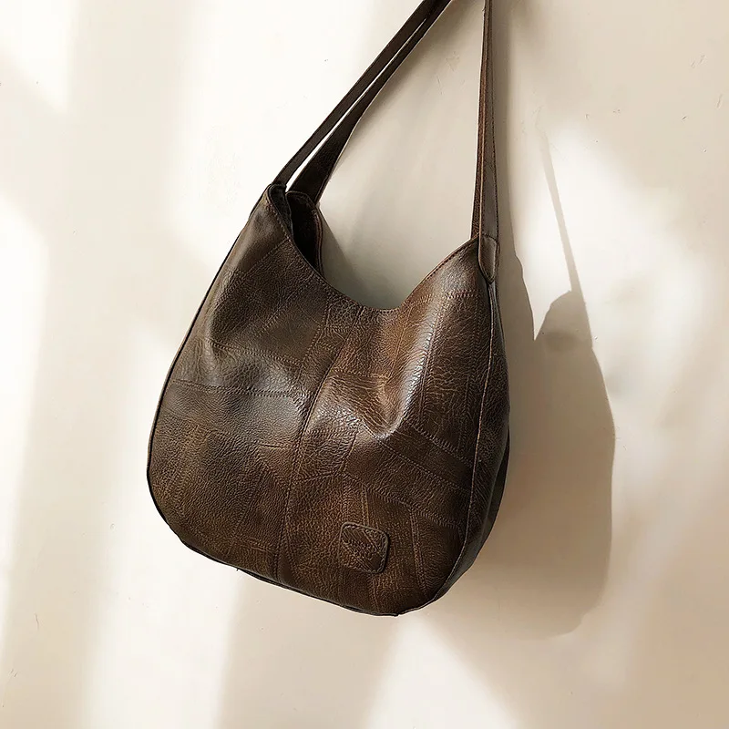 

Bucket Stitching Lady's Soft Leather Mom Bag Pu Handbag Single Shoulder Slant Large Capacity Backpack