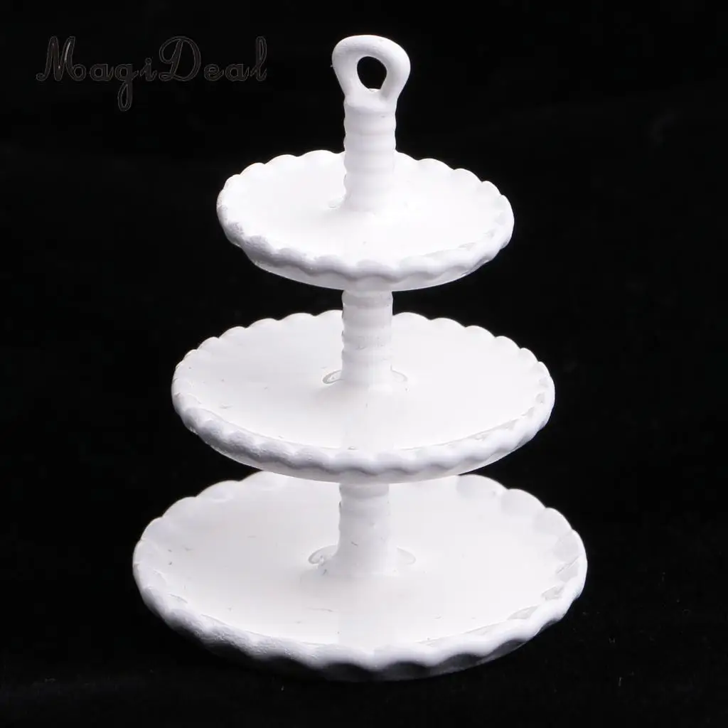 1:12 Dolls House White 3 Tier Metal Cake Bakery Fruit Dessert Snack Rack Display Stand Miniature Furniture Accessory Decor Toy
