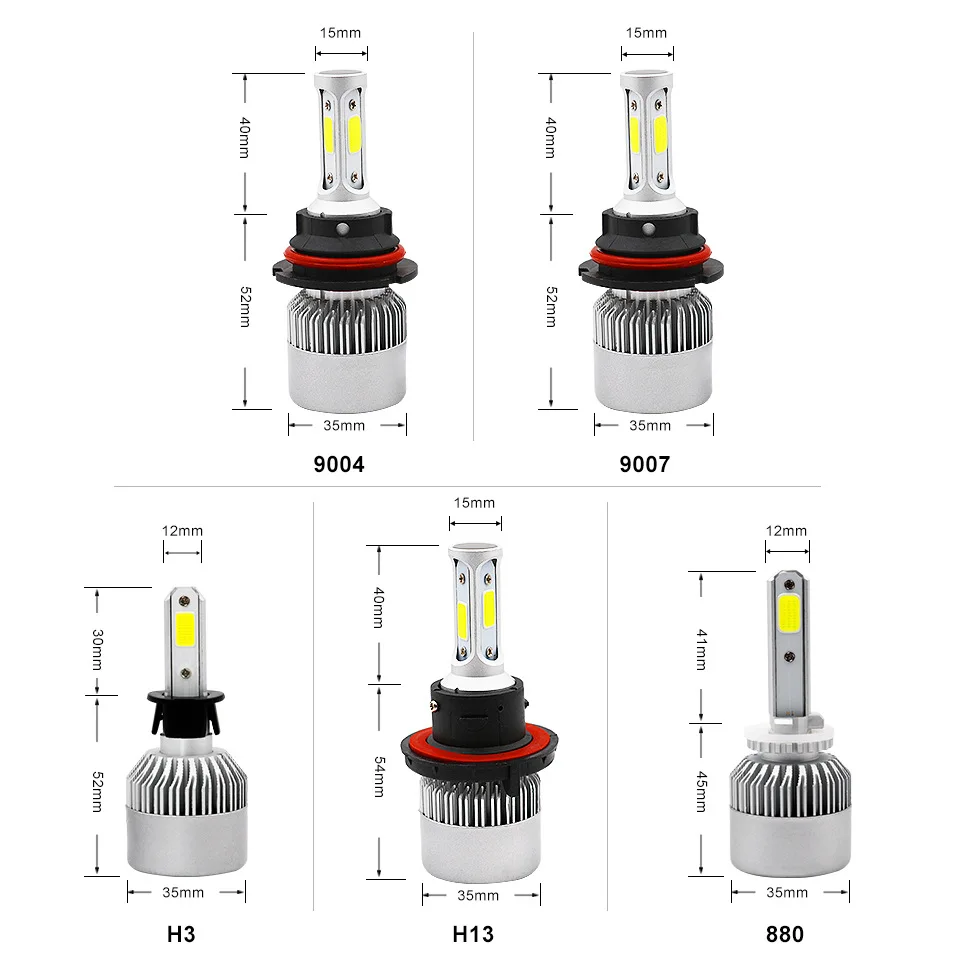 2 шт. Автомобильные светодиодные лампы H4 H7 H11 H1 H3 COB 72 Вт 8000 лм|Передние LED-фары для