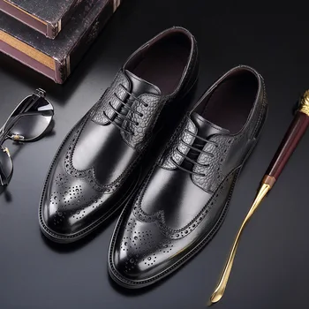 

England fashion men's casual business wedding formal dresses genuine leather brogue shoes carving bullock shoe chaussure homme