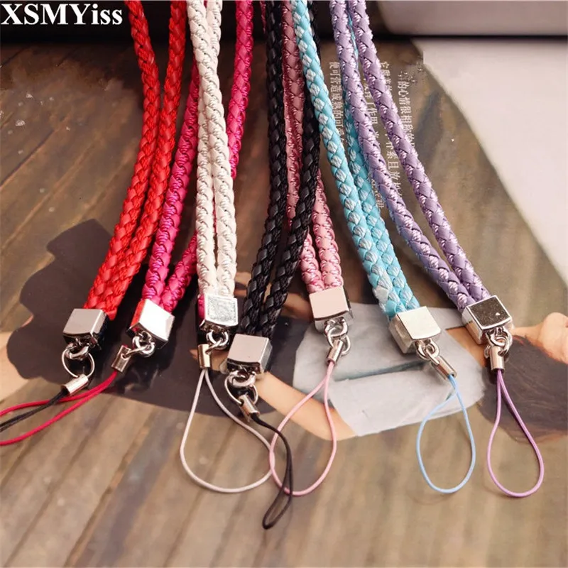 

XSMYiss PU Leather Weave Phone Lanyard Long Neck Strap hang For Mobile Phone ID Card Key USB Camera MP3 4 Mobile Phone Straps