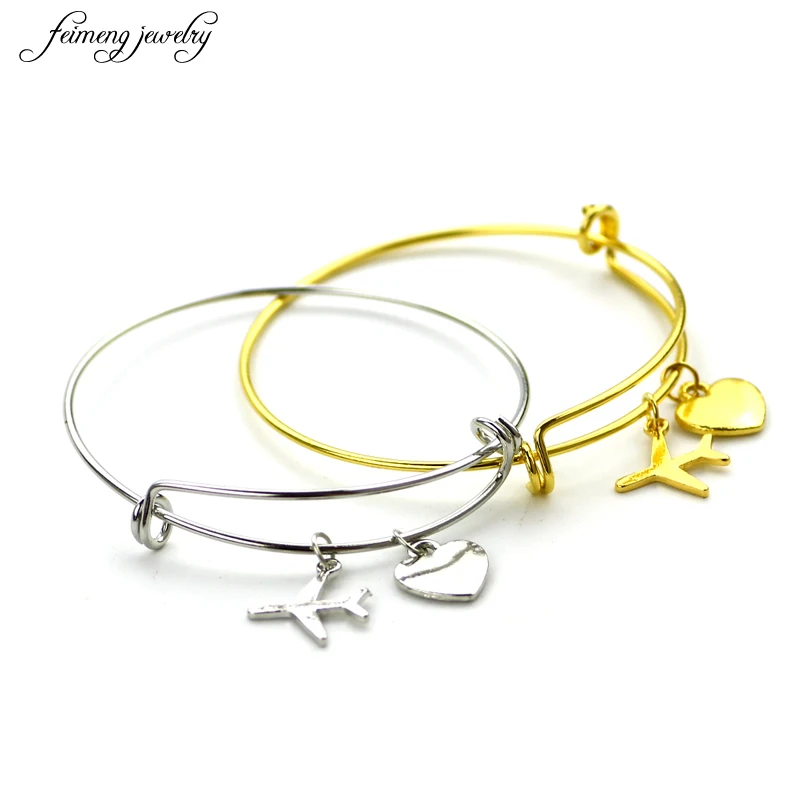 

2017 Gold Color Silver Bracelet Fashion Airplane Adjustable Air Plane Can Expandable Bangle Christmas Gift Romantic lover Gift