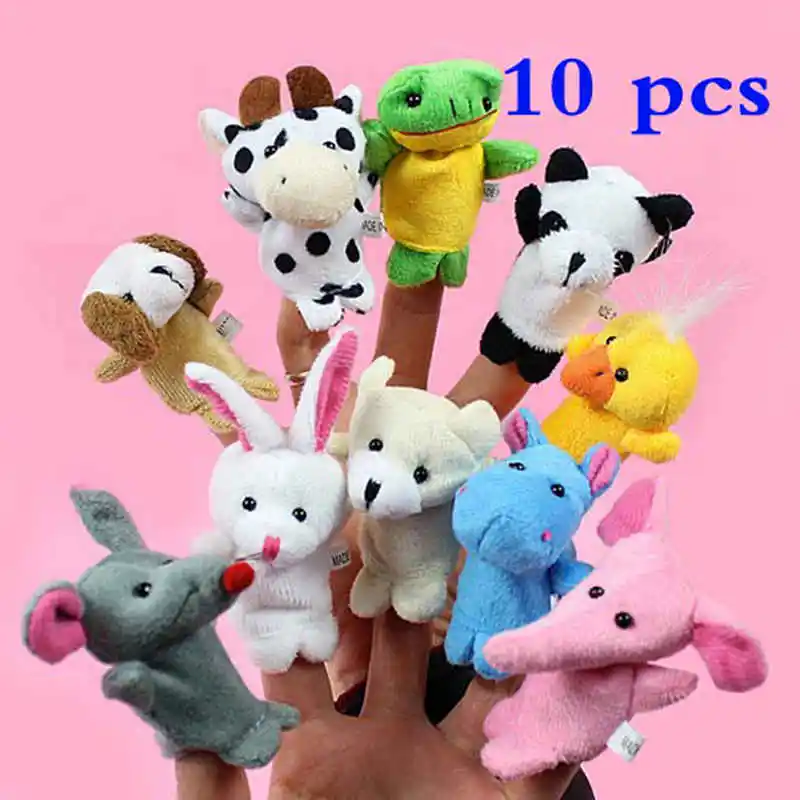 10pcs/set Finger Puppets Cartoon Animal Plush Toys Lovely Animal Doll Soft Toys Kids Tell Story Finger Toys for Children Puppet little zebra finger puppet book