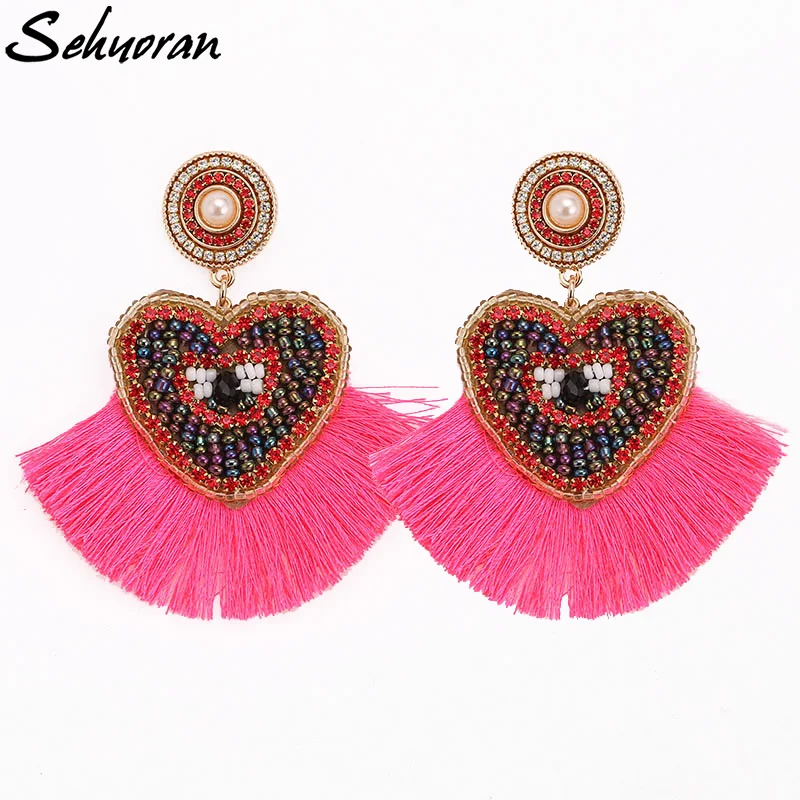 

Sehuoran Statement Earrings Tasstl Earring For Women Glass Beads Handmade Pendant Colorful Oorbellen Voor Vrouwen Geometrische