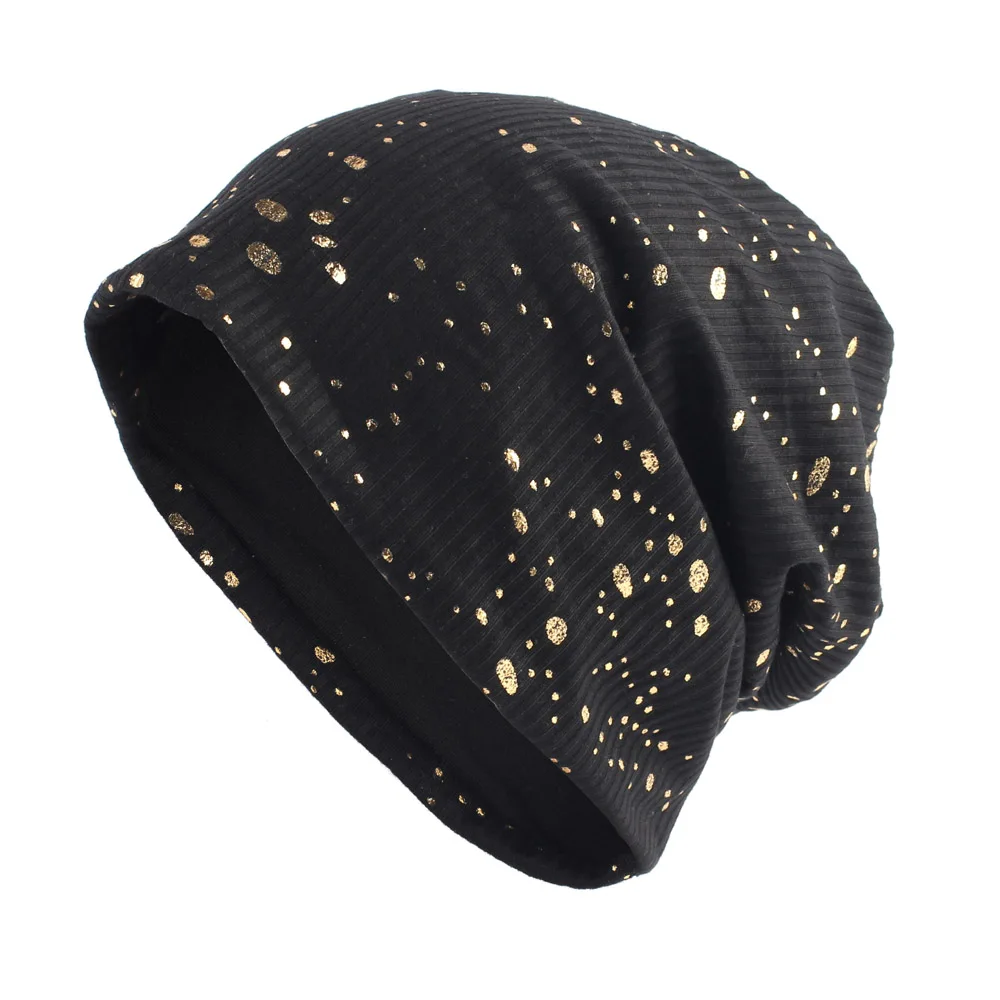 Geebro Женская мода громоздкие брызги краски шапка бини цвета металлик ребристые хлопковые шапочки для женщин черные бронзовые Skullies