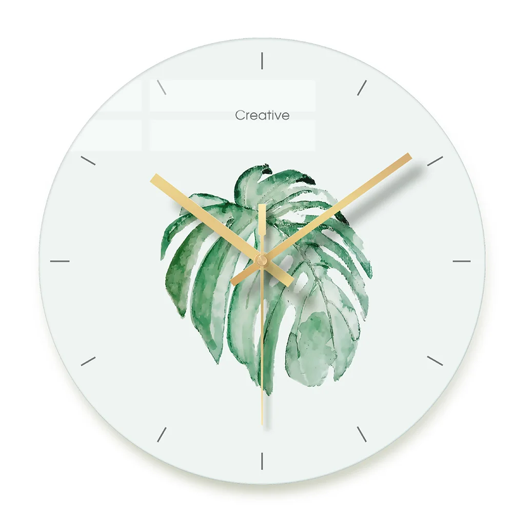 1 шт. свежие, зеленые листья, бесшумные, изысканные настенные часы, нордическое зеленое растение, современный европейский стиль гостиной, настенные часы