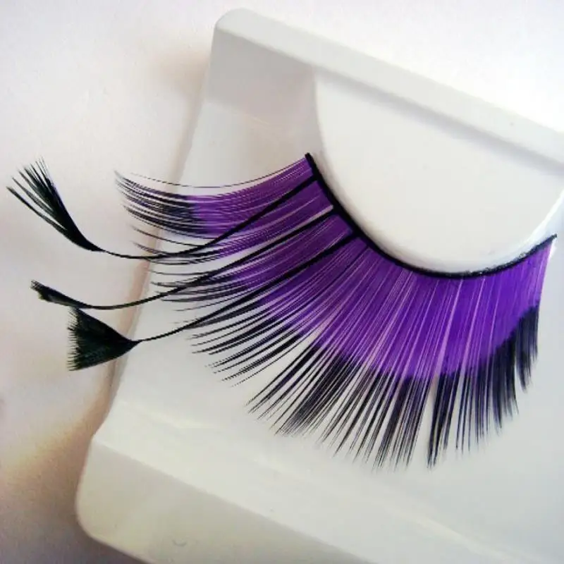 font b Colorful b font Purple Long Feather Costume Party Eye Lashes Profissional False Eyelashes