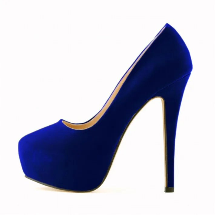 Звезда Стиль! Новое поступление; вечерние туфли на высокой платформе; женские модные туфли из флока с острым носком на высоком каблуке 11 см - Цвет: Синий